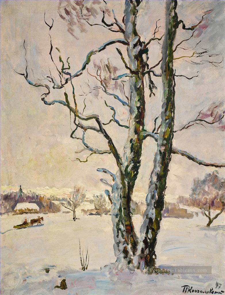 WINTER LANDSCAPE BIRCH TREES Petrovich Konchalovsky paysage de neige Peintures à l'huile